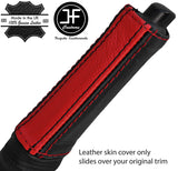 BLACK & RED STRIPE REAL LEATHER HANDBRAKE HANDLE COVER FITS FIAT DOBLO 10-15