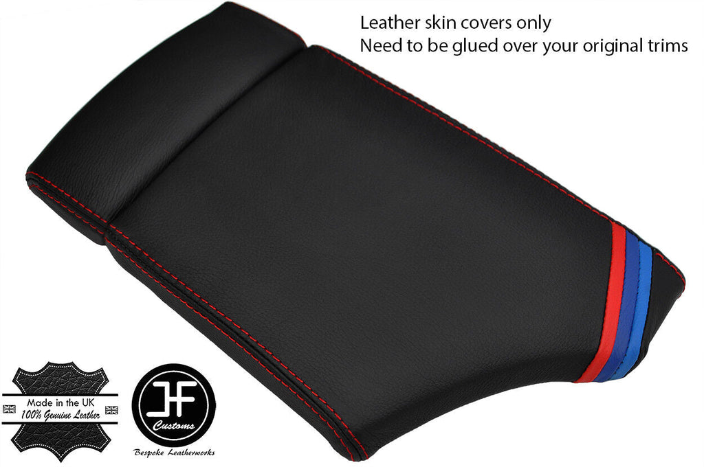 RED STITCH TRI STRIPE ARMREST REAL LEATHER COVER FOR BMW 5 SERIES E60 E61 03-11