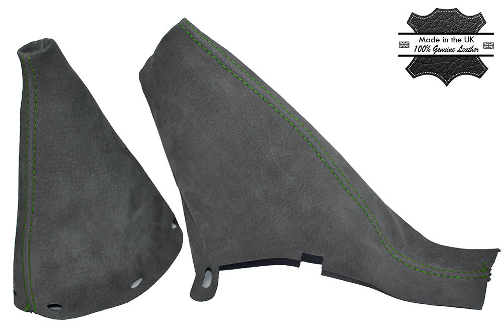 GREEN STITCHING FITS BMW MINI R50 R53 GEAR HANDBRAKE 2001-2006 GRAPHITE SUEDE