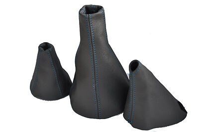 FITS RANGE ROVER CLASSIC blue stitch 3X GAITERS SET GREY LEATHER CUSTOM NEW