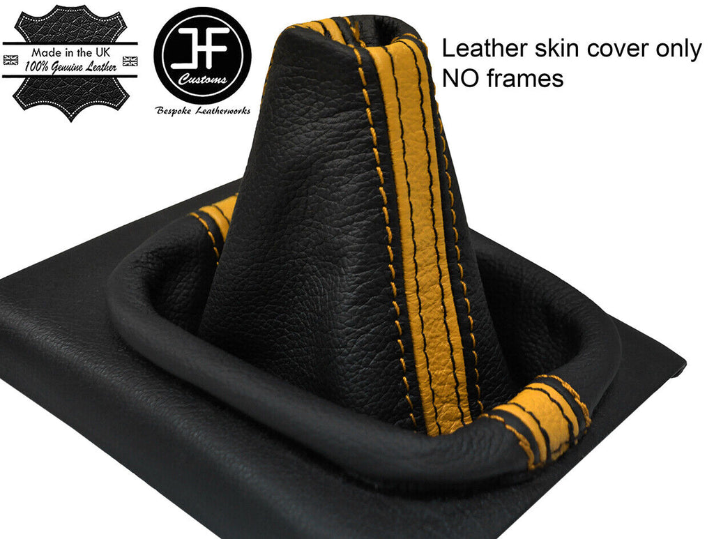 BLACK & YELLOW STRIPE TOP GRAIN LEATHER GEAR GAITER FITS VW GOLF MK3 JETTA 91-98