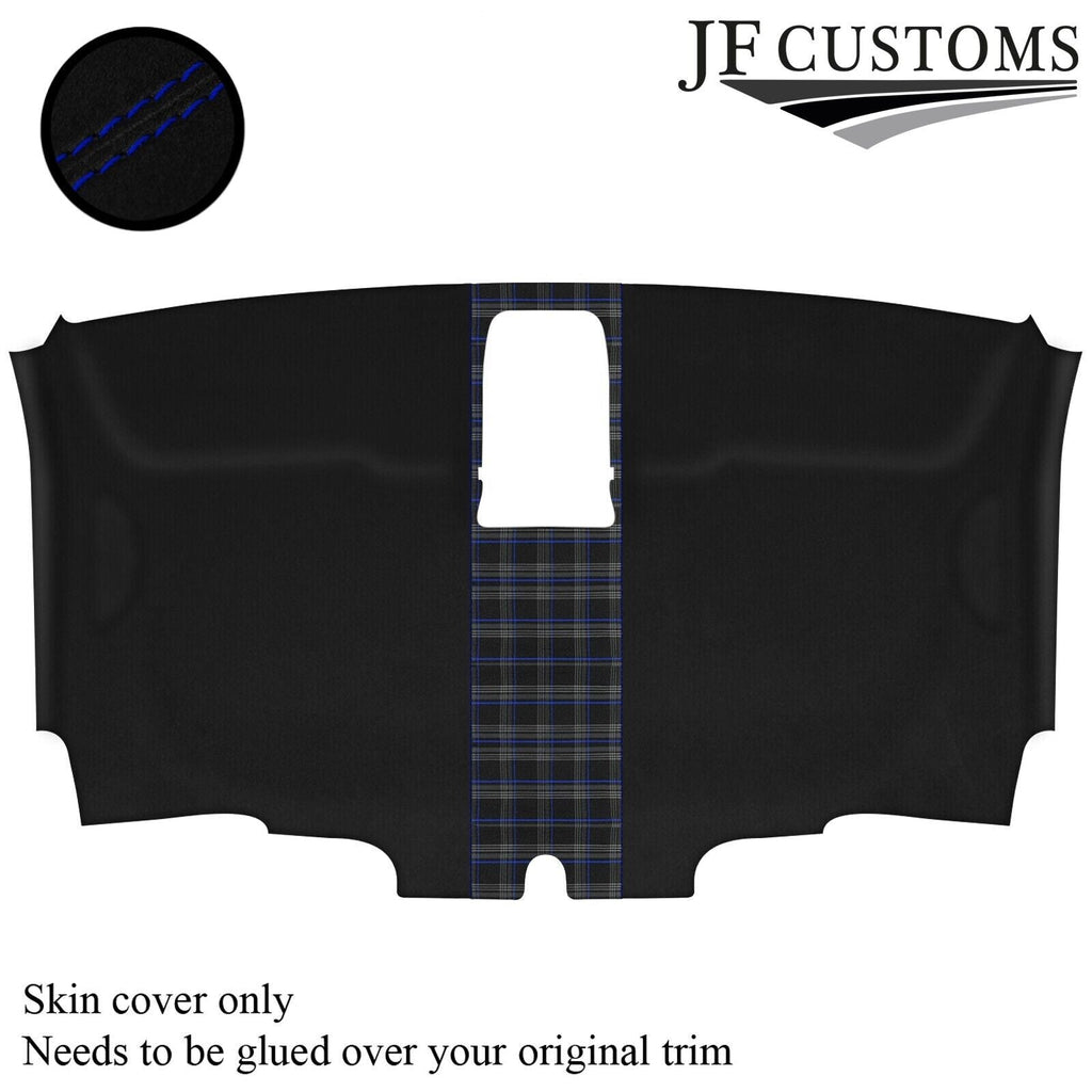 R BLUE STITCH TARTAN SUEDE HEADLINER COVER FOR VW T6 TRANSPORTER VAN 16-19