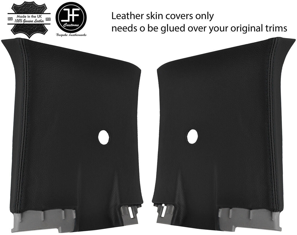 BLACK STITCHING 2X REAR UPPER B PILLAR LEATHER COVERS FITS NAVARA D40 2006-2014