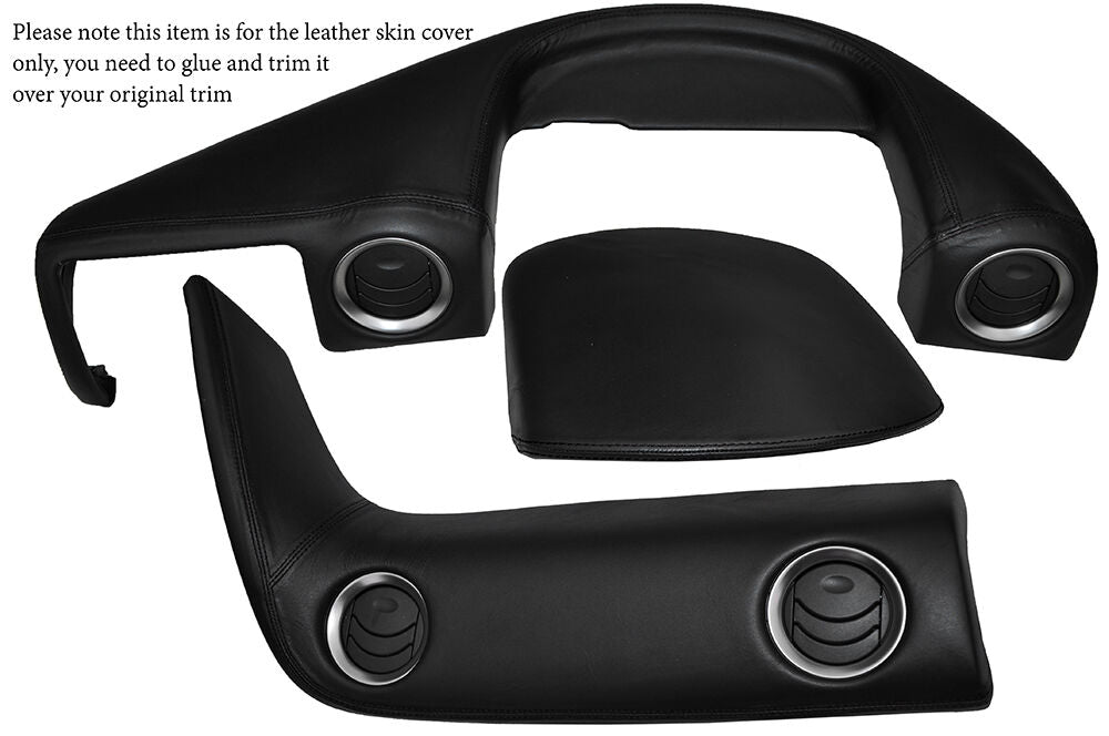 BLACK STITCH THREE PIECE DASH KIT LEATHER COVERS FITS NISSAN GT-R R35 2009-2015