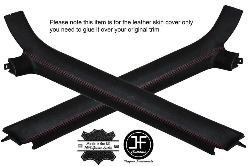 RED STITCHING 2X A POST PILLAR LEATHER COVERS FITS FORD MUSTANG COUPE 87-93