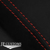 RED STITCH SUEDE ARMREST LID COVER FITS VW POLO 2017-2022 CUSTOM NEW MADE IN UK