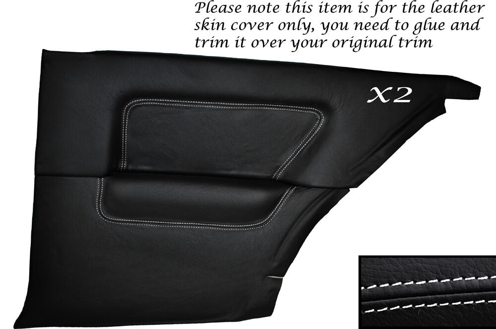 WHITE STITCH 2X REAR FULL DOOR CARD SKIN COVERS FITS BMW 3 SERIES E30 COUPE 3DR