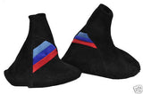 FITS BMW E30 82-91  GEAR HANDBRAKE BLACK PU SUEDE TRI STRIPES CUSTOM NEW