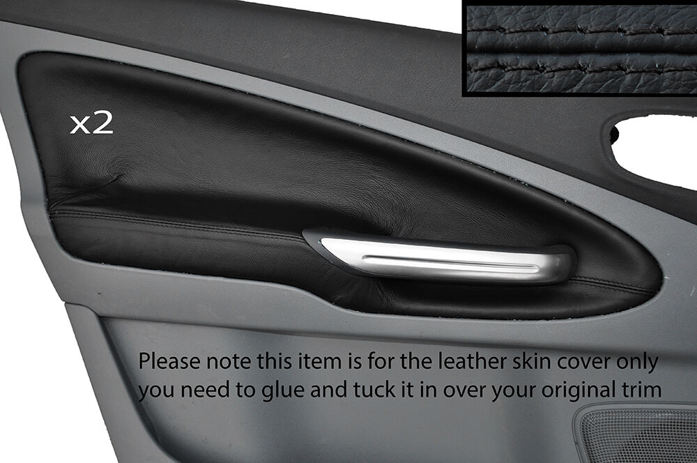BLACK STITCH 2X REAR DOOR CARD SKIN COVERS FITS FORD GALAXY MK3 S-MAX 2006-2015