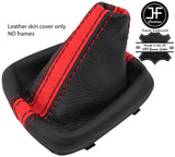 BLACK & RED STRIPE TOP GRAIN  LEATHER MANUAL GEAR GAITER FITS AUDI A1 11-17