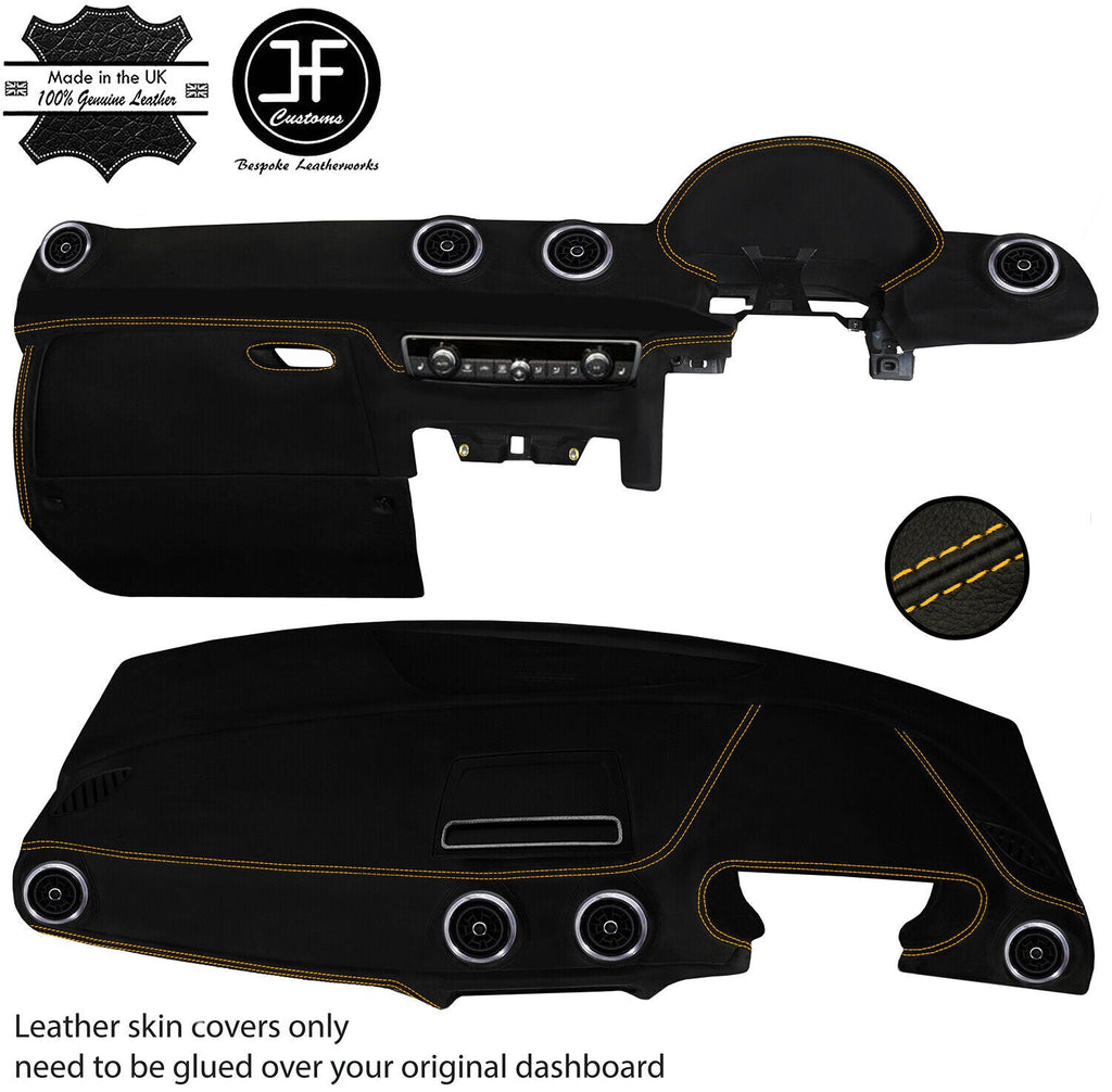 YELLOW STITCH DASH DASHBOARD REAL LEATHER COVER FITS AUDI A3 8V 2013-2020