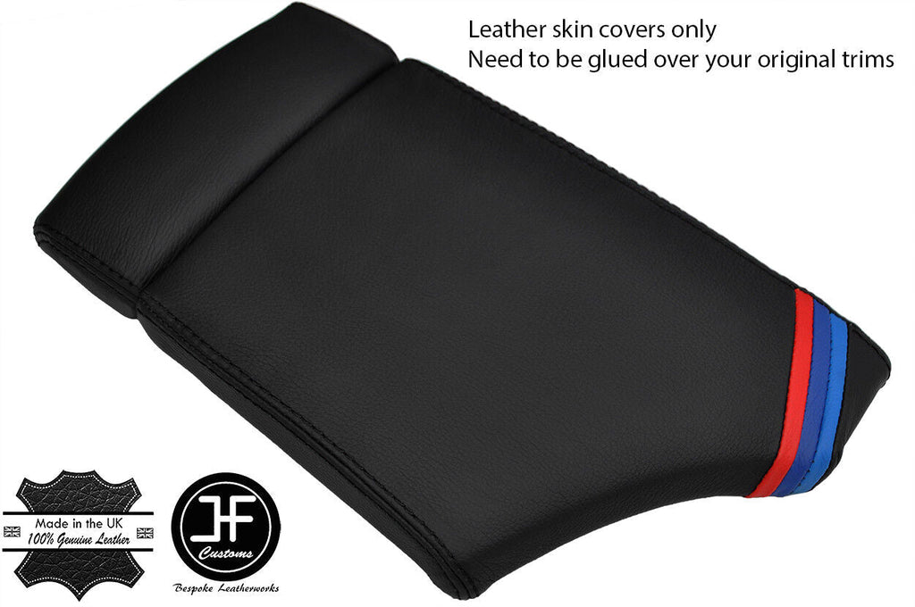 BLACK STITCH TRI STRIPE ARMREST LEATHER COVER FOR BMW 5 SERIES E60 E61 03-11