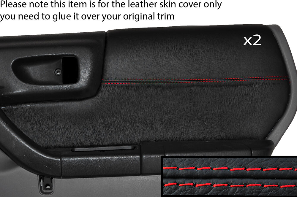 RED STITCH 2X REAR DOOR CARD TRIM SKIN COVERS FITS SUBARU FORESTER 97-02