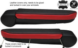 BLACK & RED 2X REAL LEATHER ARMREST COVERS FITS VW T5 TRANSPORTER CARAVELLE
