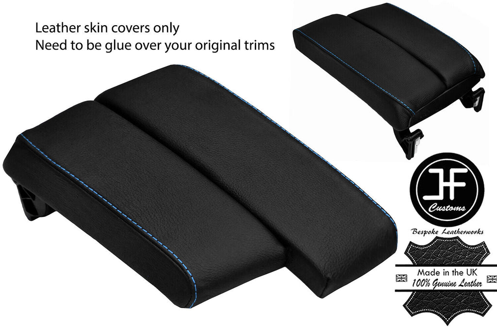 BLUE STITCH SPLIT SLIDING ARMREST LID LEATHER COVERS FOR BMW E90 E91 E92 E93