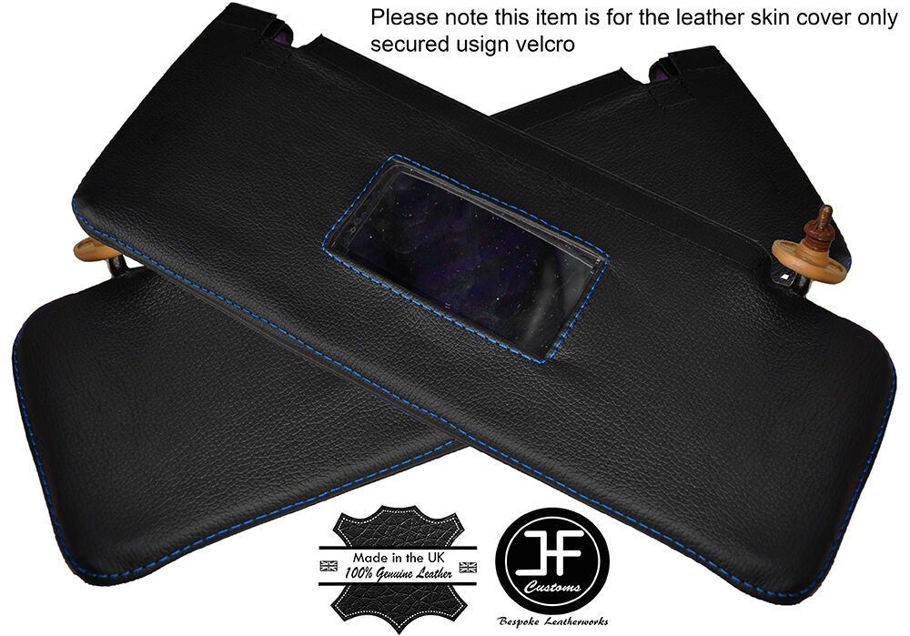 BLUE STITCHING 2X SUN VISORS LEATHER COVERS FITS MERCEDES W123 1978-1985