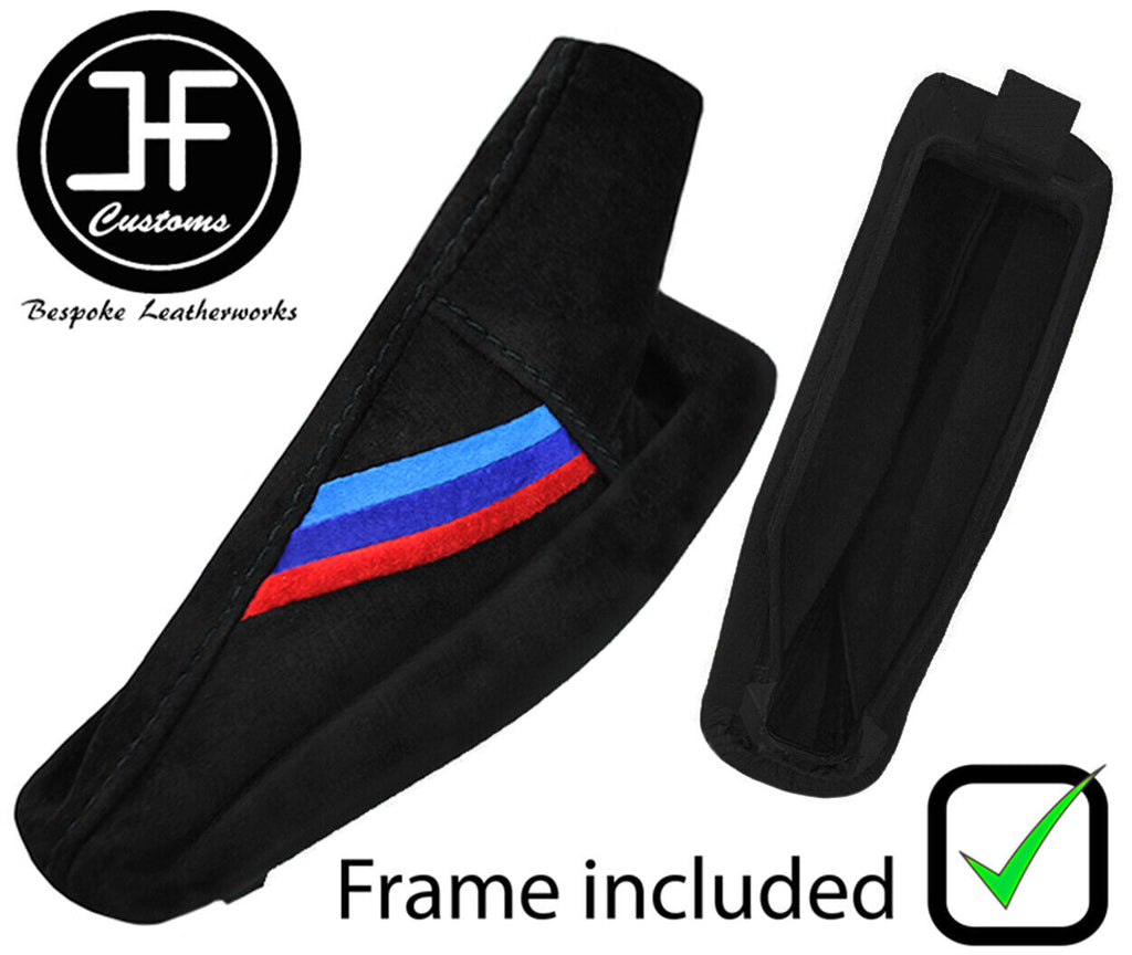 BLACK STITCH TRI STRIPE SUEDE HANDBRAKE GAITER+PLASTIC FRAME FOR BMW 5 E39 95-03