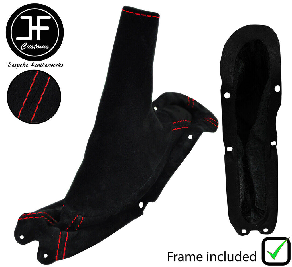 RED STITCH SUEDE HANDBRAKE GAITER + PLASTIC FRAME FOR FORD MUSTANG 1994-2004