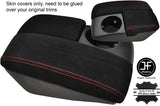 RED STITCH 2X SINGLE CUP ARMREST LID REAL SUEDE COVERS FITS AUDI Q7 2007-2015
