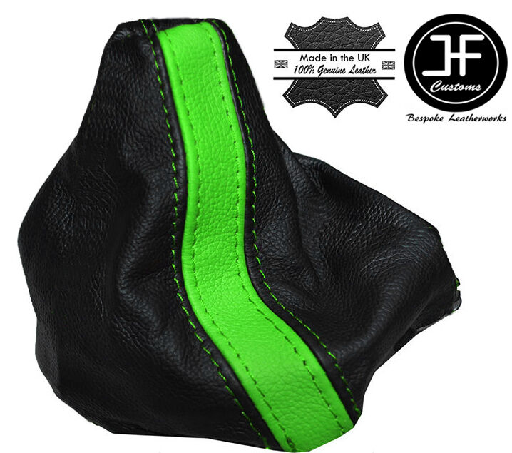 GREEN STRIPE BLACK LEATHER FITS VW VOLKSWAGEN GOLF 5 Mk5 JETTA GEAR 2003-2009