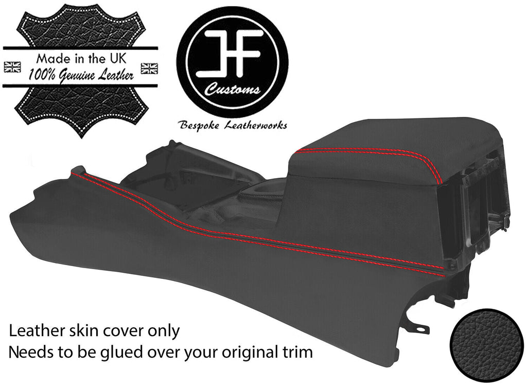 RED STITCH CENTER CONSOLE+ARMREST DARK GREY LTHR COVERS FOR VW AMAROK 10-20
