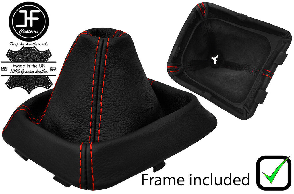 RED STITCH LEATHER GEAR GAITER + PLASTIC FRAME FITS VOLVO 850 1992-1997