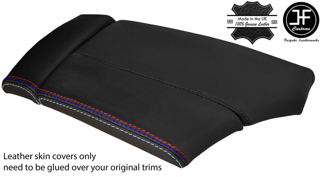 BLACK TOP GRAIN LEATHER TRI STITCH SLIDING ARMREST COVER FOR BMW 5 E60 E61 03-11