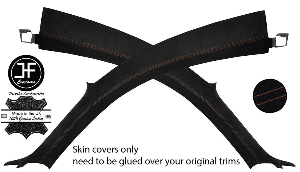 BROWN STITCHING 2X A PILLAR SUEDE COVERS FOR AUDI TT MK1 98-06 COUPE STYLE 2