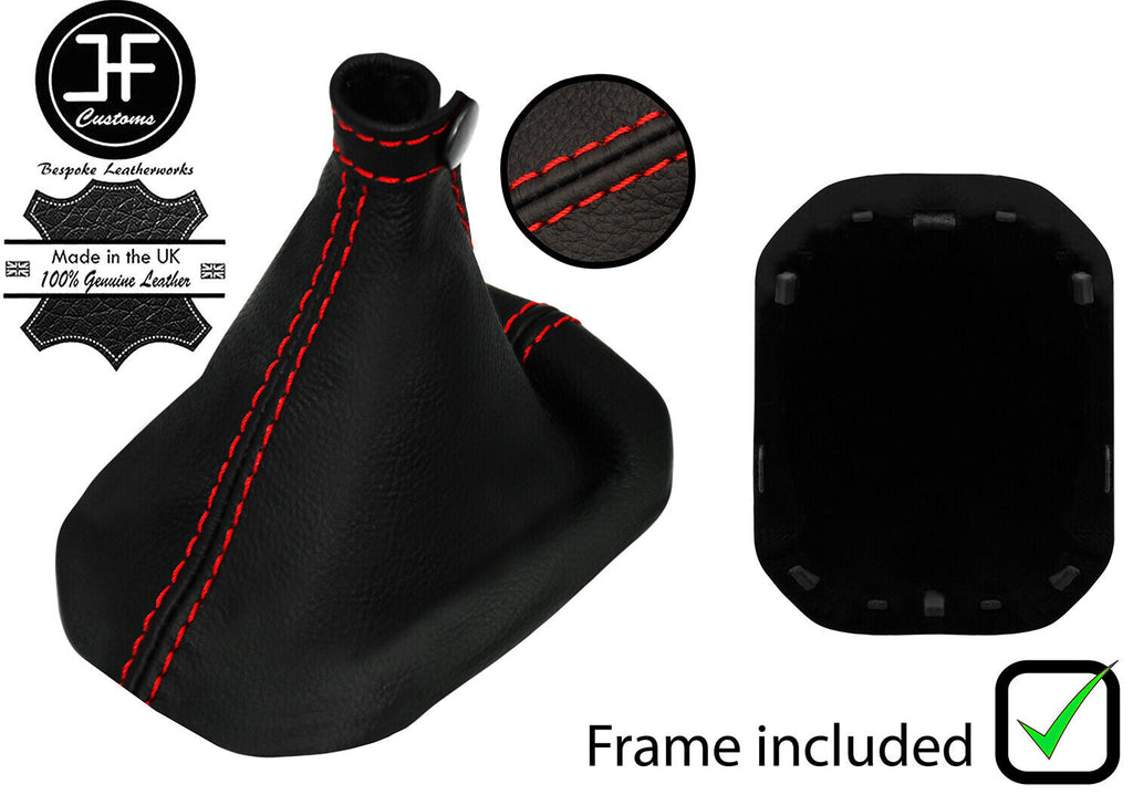 RED STITCH LEATHER MANUAL GEAR GAITER+PLASTIC FRAME FITS JEEP RENEGADE 14-20