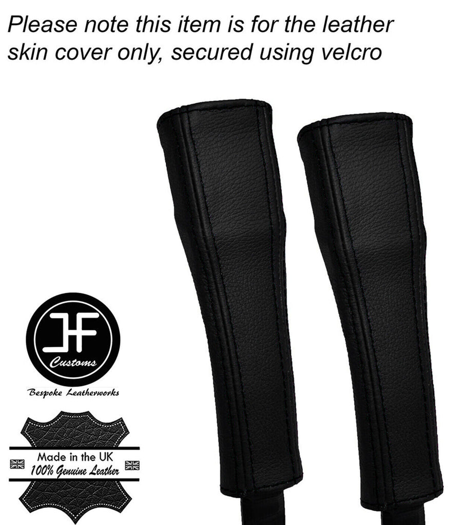 BLACK STITCH 2X SEAT BELT STALK REAL LEATHER COVERS FITS TESLA MODEL S 85 12-16