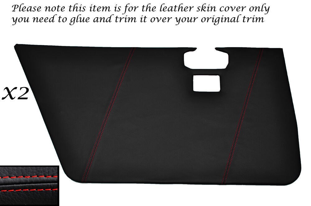 RED STITCH 2X REAR DOOR CARDS LEATHER SKIN COVERS FITS JAGUAR XJ6 SERIES 3
