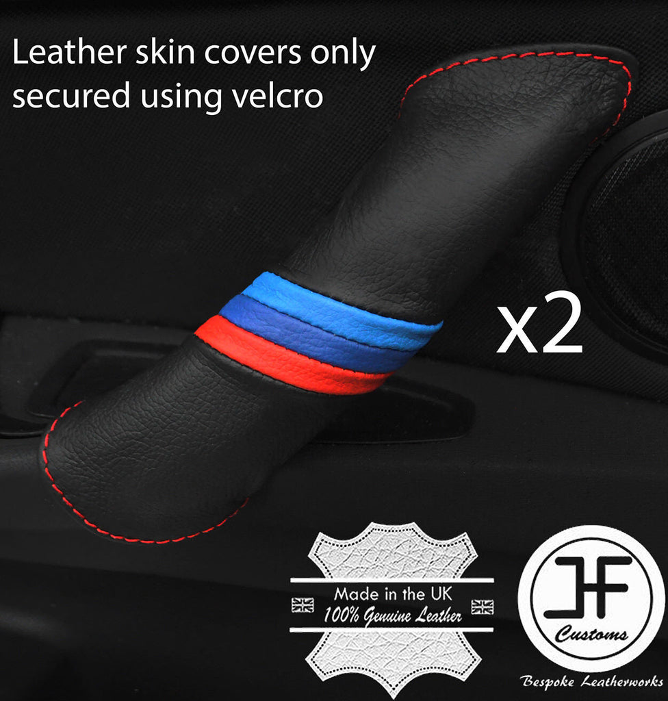 RED STITCH TRI STRIPE 2X REAR DOOR HANDLE LEATHER COVERS FOR BMW X1 F48 15-18