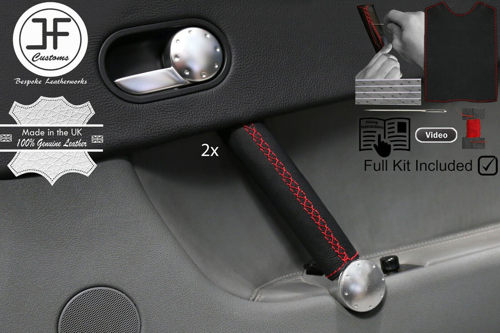 RED CROSS STITCH 2X FRONT DOOR HANDLE LEATHER COVERS KIT FOR AUDI TT MK1 98-06