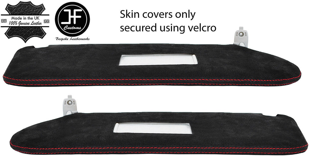 RED STITCHING 2X SUN VISOR SUEDE COVER FOR VW T6 TRANSPORTER 2 MIRROR CUTOUT