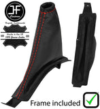 RED STITCH LEATHER HANDBRAKE GAITER+PLASTIC FRAME FOR CHEVROLET LACETTI 05-11