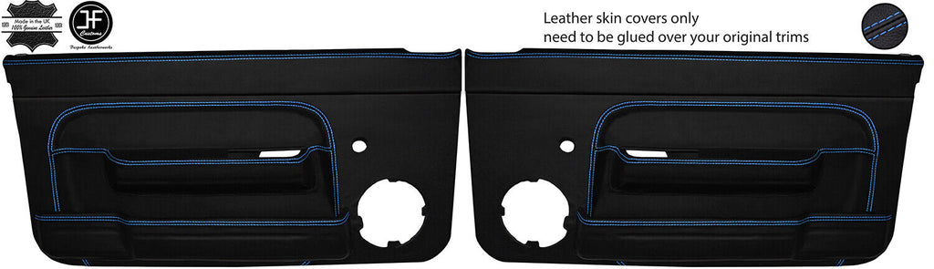 BLUE STITCH 2X FRONT DOOR CARD LEATHER COVERS FITS RENAULT 5 GT TURBO PHASE 2