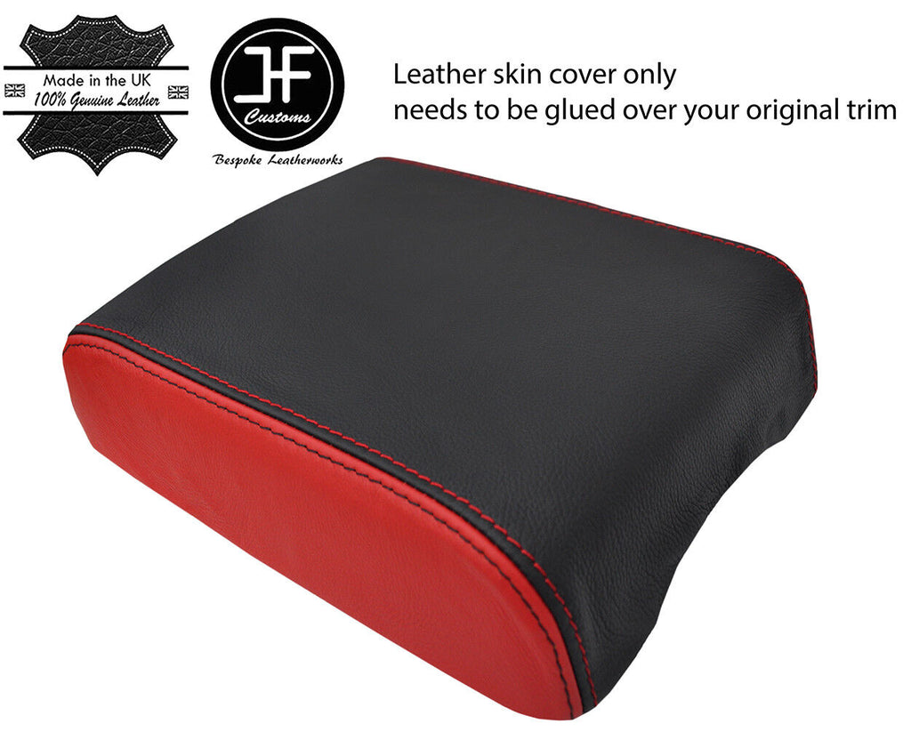 BLACK & RED TOP GRAIN GENUINE REAL LEATHER ARMREST COVER FOR VW TOUAREG 02-10