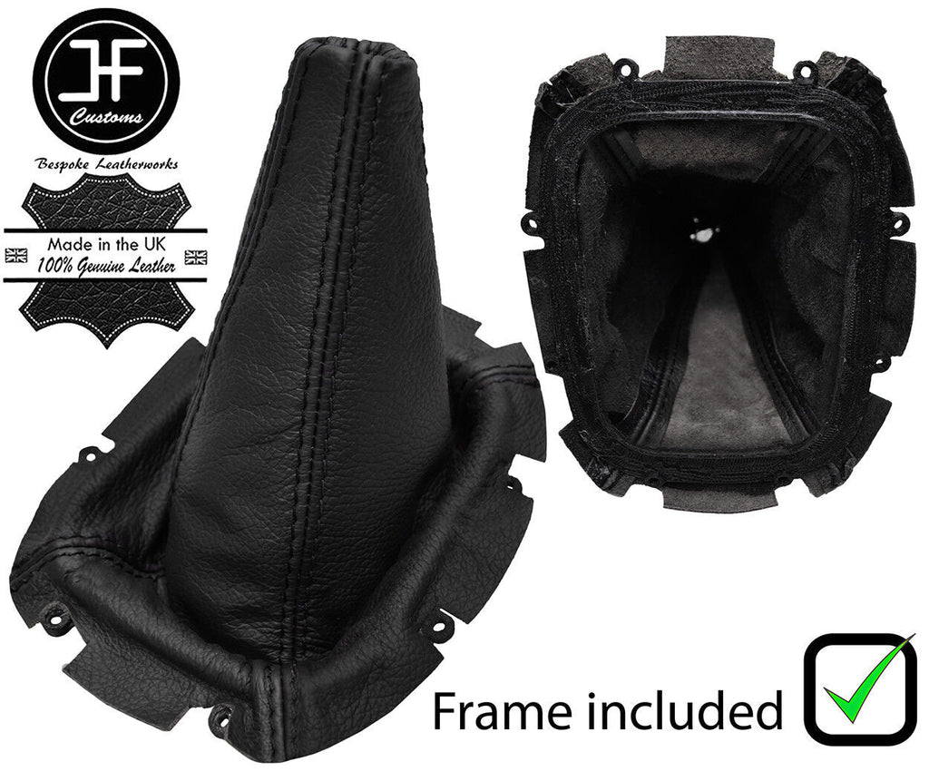 BLACK & BLACK 2 TONE LEATHER GEAR GAITER+PLASTIC FRAME FOR SUBARU IMPREZA 98-00