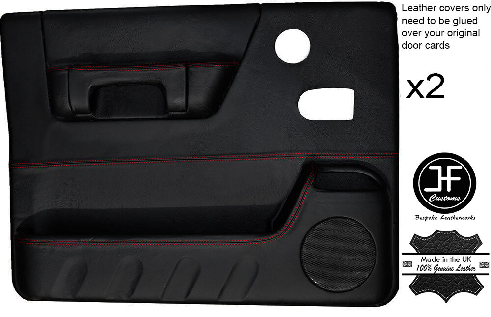 RED STITCH 2X FRONT FULL DOOR CARD SKIN COVER FITS LAND ROVER DISCOVERY 96-04