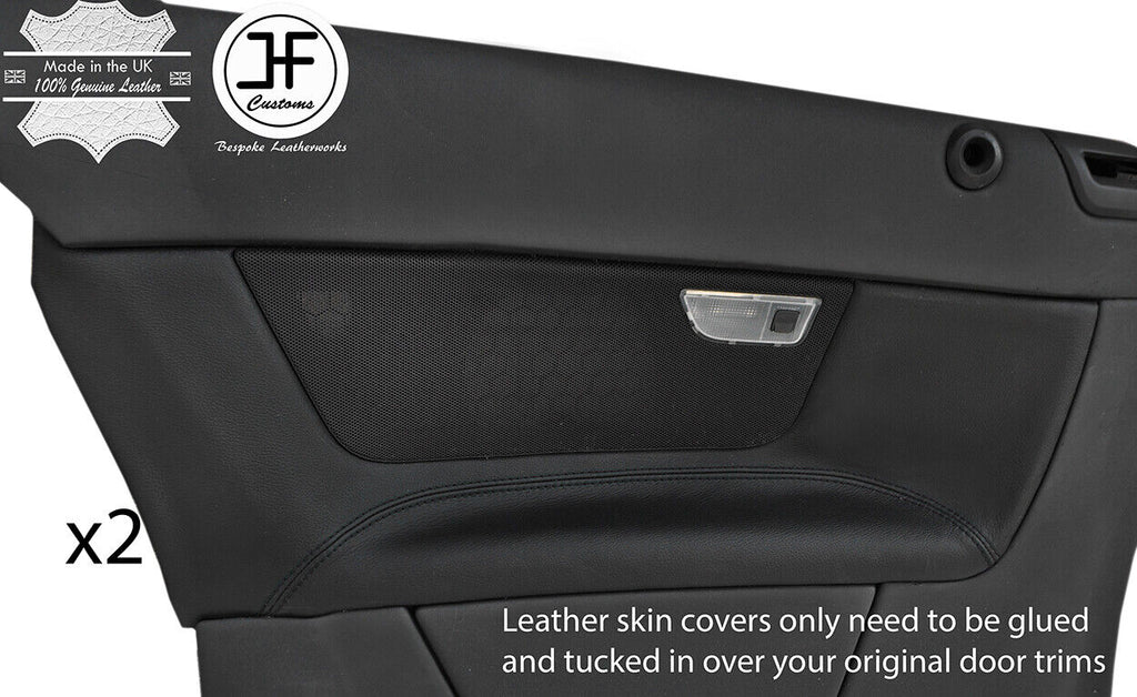 BLACK STITCH 2X REAR DOOR CARD TRIM REAL LEATHER COVERS FOR VOLVO C70 06-14