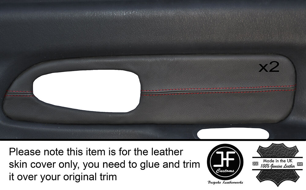 RED STITCH 2X REAR GREY DOOR CARD SKIN COVERS FITS MITSUBISHI L200 K74 98-06