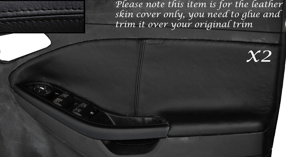BLACK STITCH 2X FRONT DOOR CARD TRIM SKIN COVERS FITS FORD FOCUS MK3 11-14 5DR