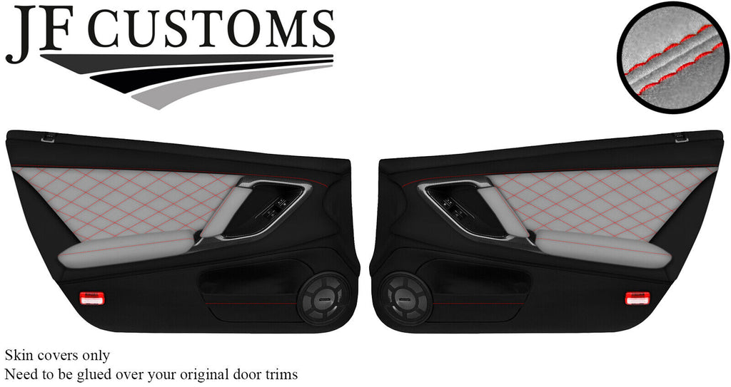 RED DIAMOND STITCH 2XDOOR CARD L GREY SUEDE-LEATHER COVER FOR NISSAN GT-R R35