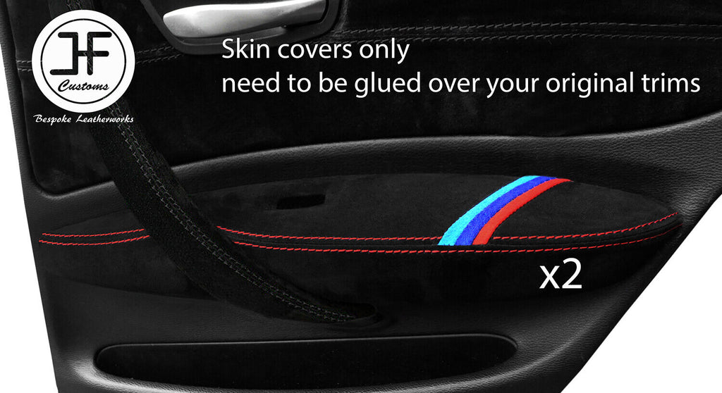 RED STICH TRI STRIPE 2X REAR DOOR ARMREST TRIM SUEDE COVER FOR BMW 1 E87 04-12