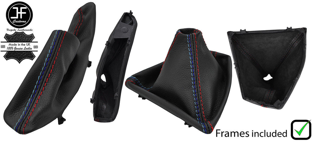 RED & TRI STITCH LEATHER GEAR HANDBRAKE +PLASTIC FRAME FOR BMW F30 F31 12-15