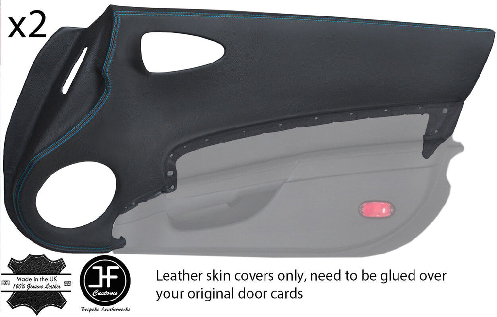 BLUE STITCHING 2X DOOR CARD TRIM REAL LEATHER COVERS FITS 350Z 2006-2009