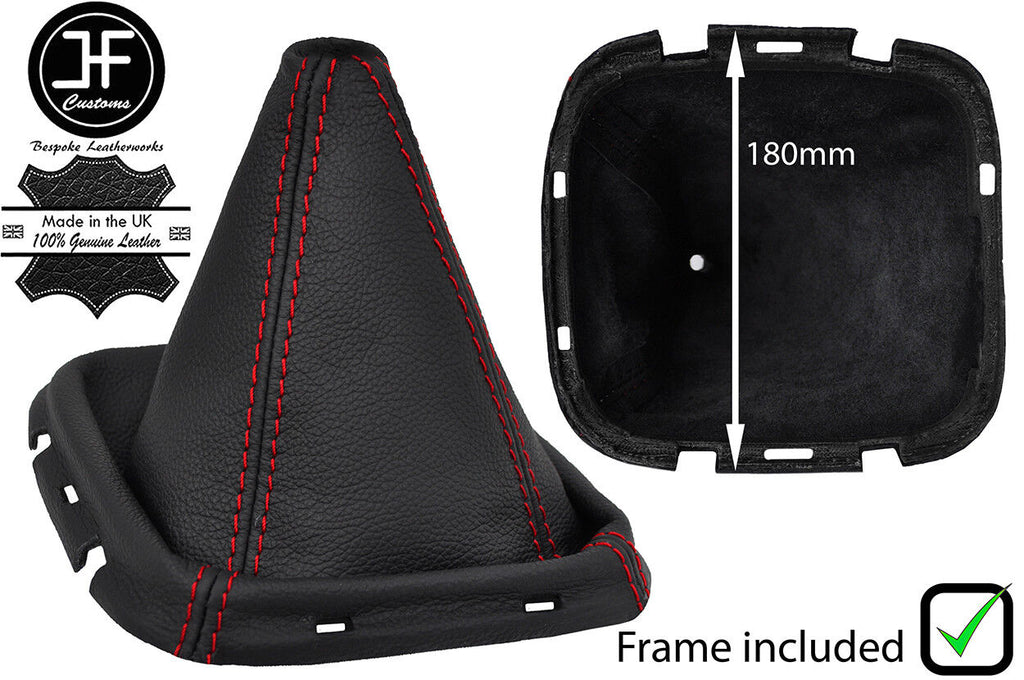 RED STITCH LEATHER GEAR GAITER WITH PLASTIC FRAME FITS NISSAN NAVARA 05-12