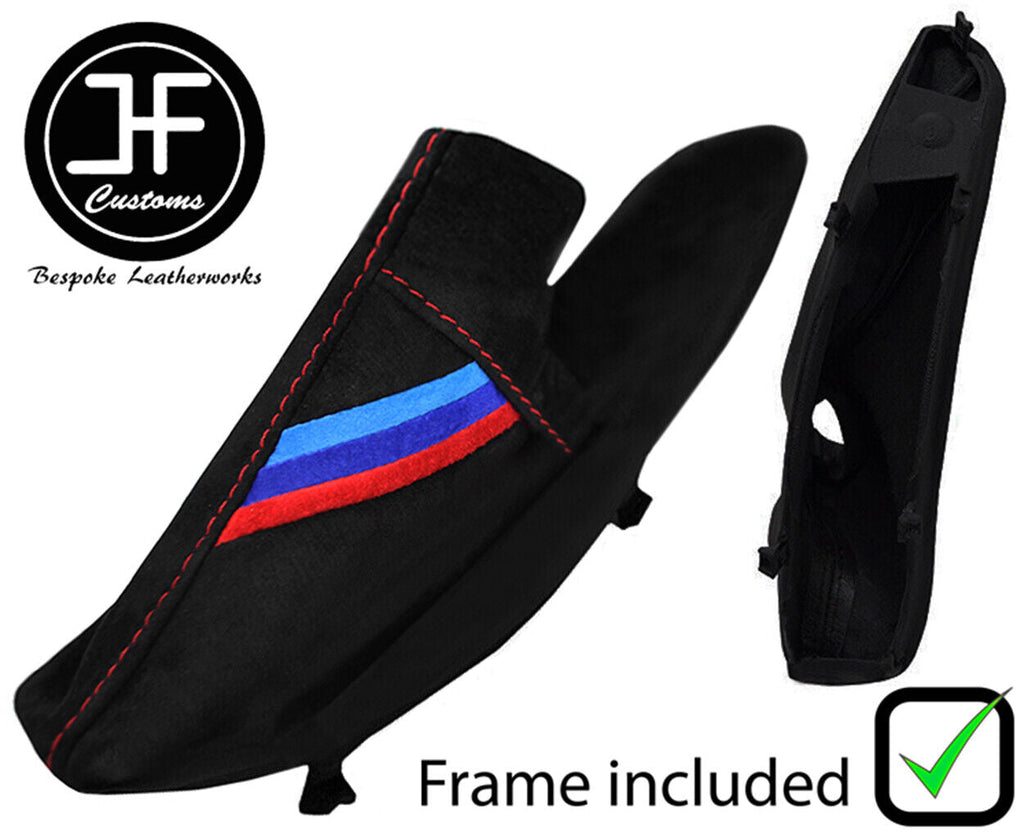 RED STITCH TRI STRIPE SUEDE HANDBRAKE GAITER+PLASTIC FRAME FOR BMW F30 F31 12-16