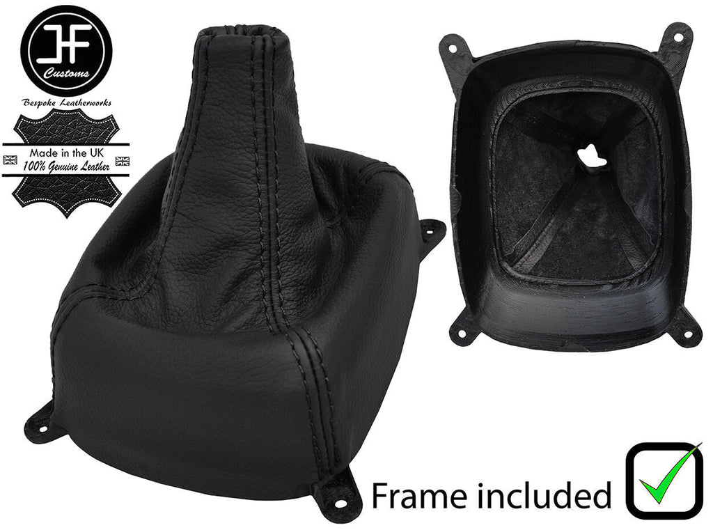 BLACK STITCH LEATHER GEAR GAITER+PLASTIC FRAME FITS MITSUBISHI COLT 1995-2003