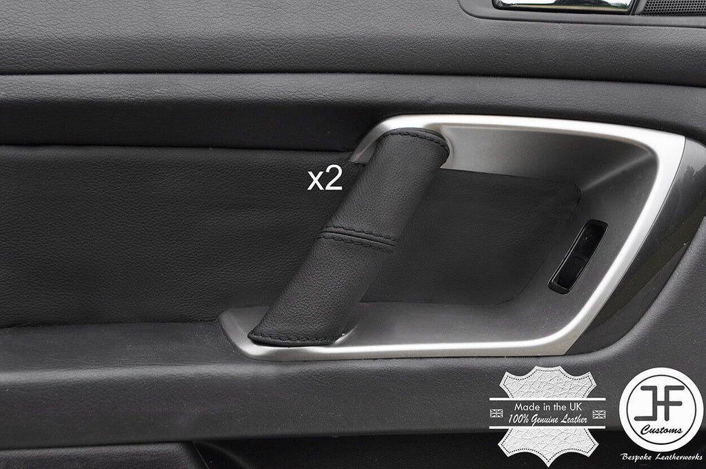 BLACK STITCH 2X FRONT DOOR HANDLE LEATHER COVERS FITS SUBARU OUTBACK 2003-2009